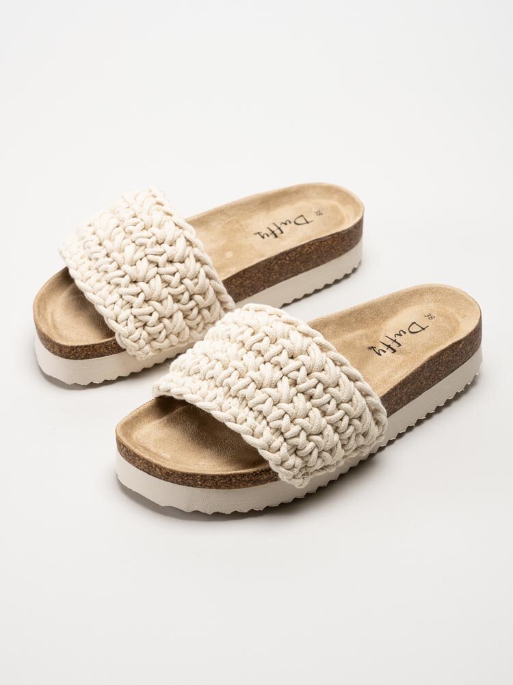 Duffy - Off white slip in sandaler i virkad textil