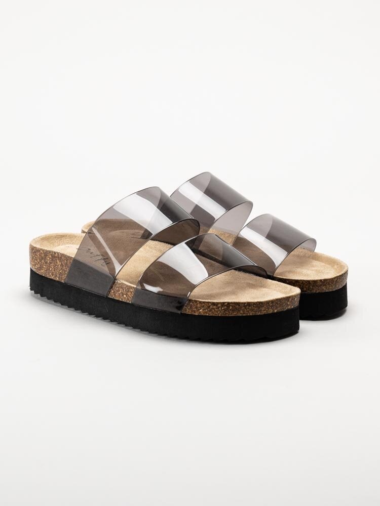 Duffy - Svarta slip in sandaler med genomskinliga remmar