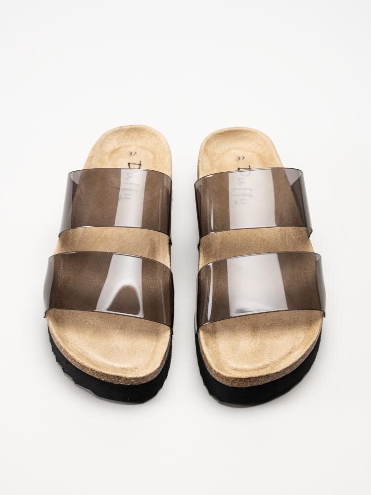 Duffy - Svarta slip in sandaler med genomskinliga remmar