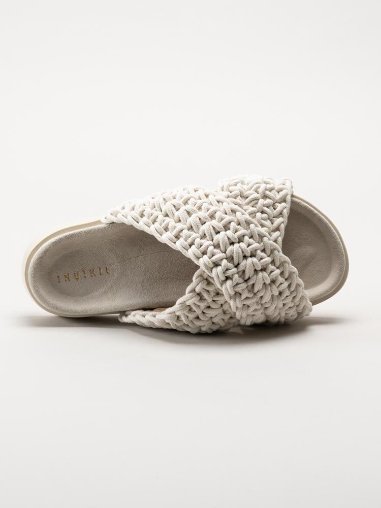 Inuikii - Woven - Vita slip in sandaler i grovt virkad textil