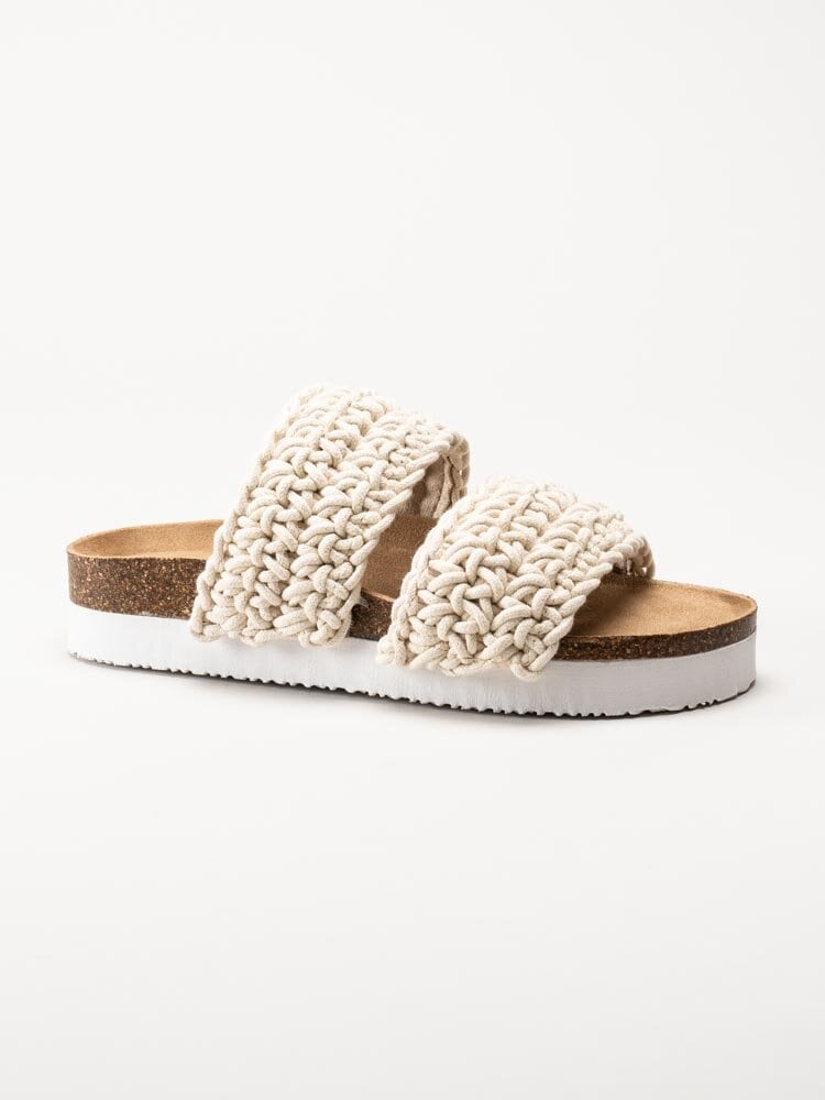 Exani - Leia W - Off white slip in sandaler i virkad textil