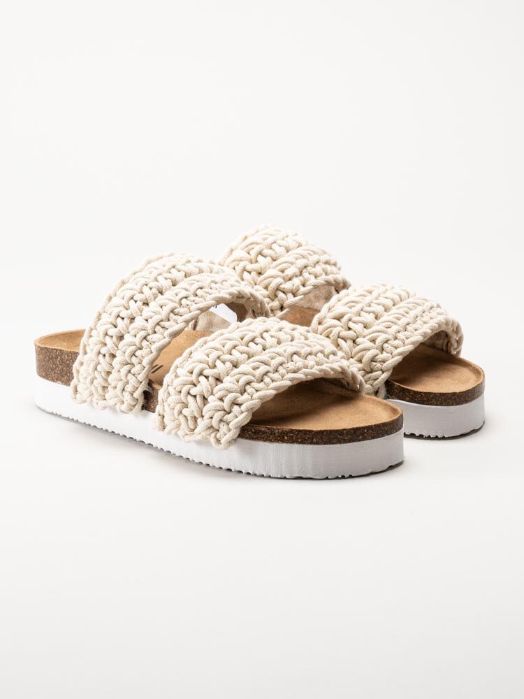 Exani - Leia W - Off white slip in sandaler i virkad textil