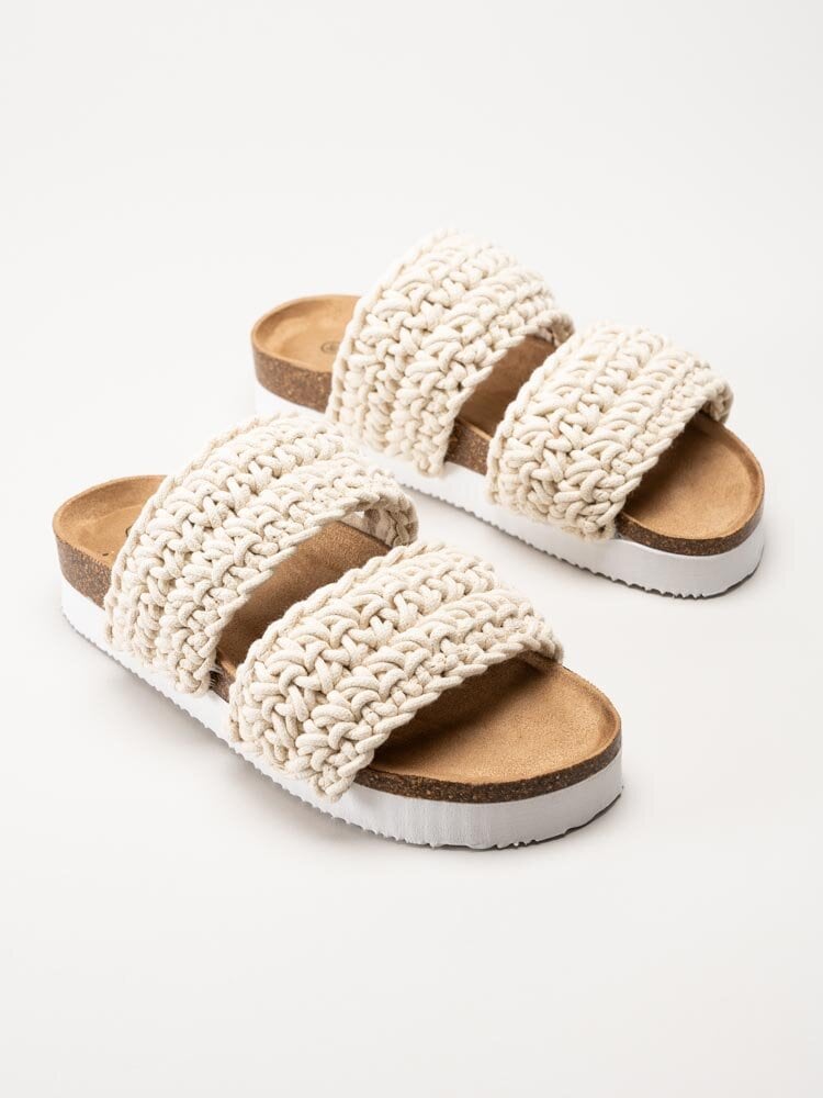 Exani - Leia W - Off white slip in sandaler i virkad textil