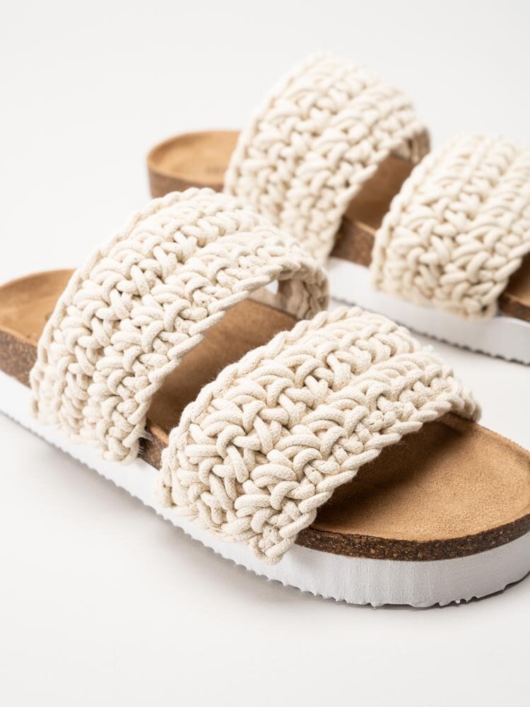 Exani - Leia W - Off white slip in sandaler i virkad textil