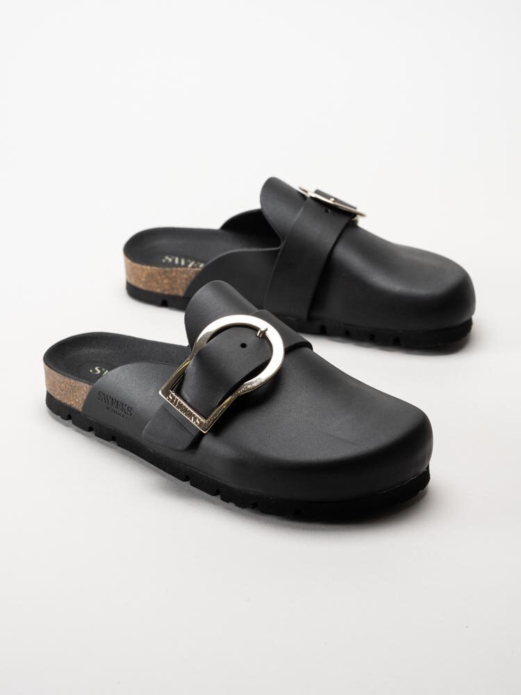 Sweeks - Edit - Svarta slip in sandaler i skinn