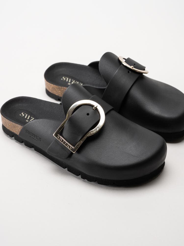 Sweeks - Edit - Svarta slip in sandaler i skinn