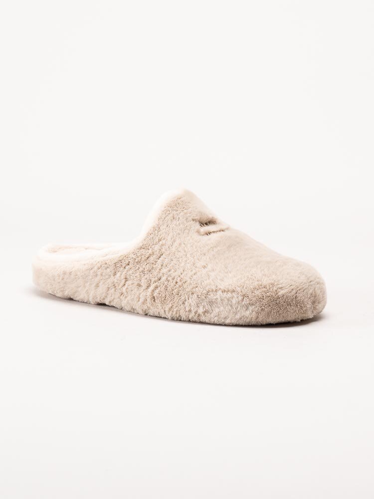 Hush Puppies - Beige fluffiga slip in tofflor