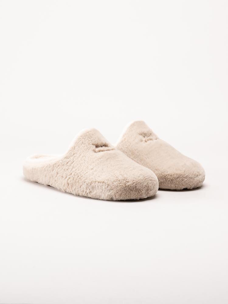 Hush Puppies - Beige fluffiga slip in tofflor