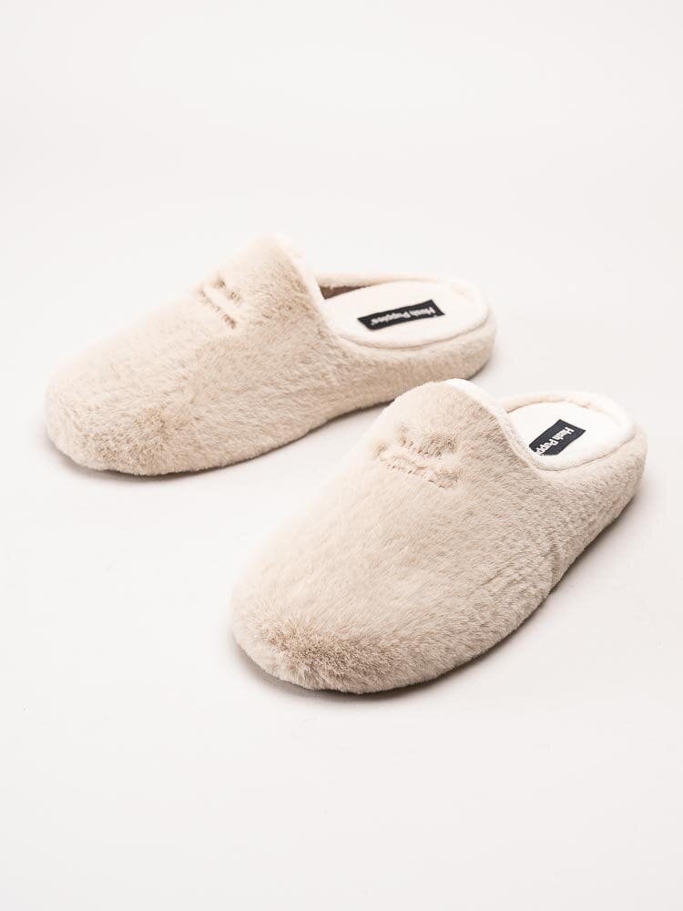 Hush Puppies - Beige fluffiga slip in tofflor