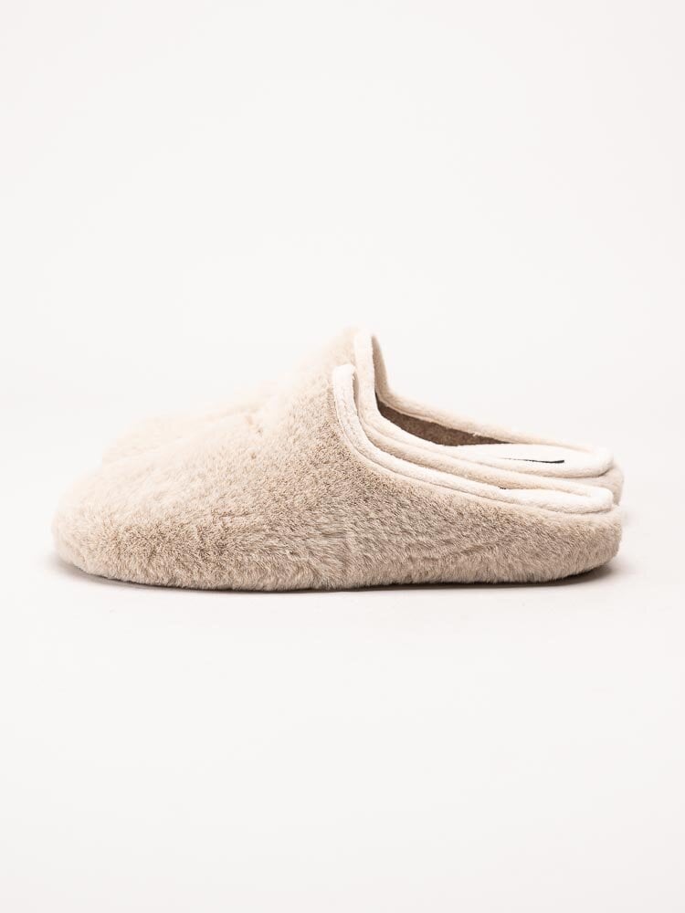 Hush Puppies - Beige fluffiga slip in tofflor