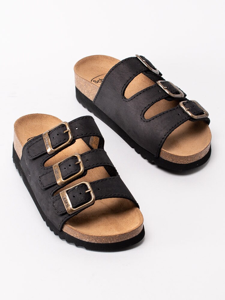 Scholl - Rio Wedge AD - Svarta tofflor i nubuck