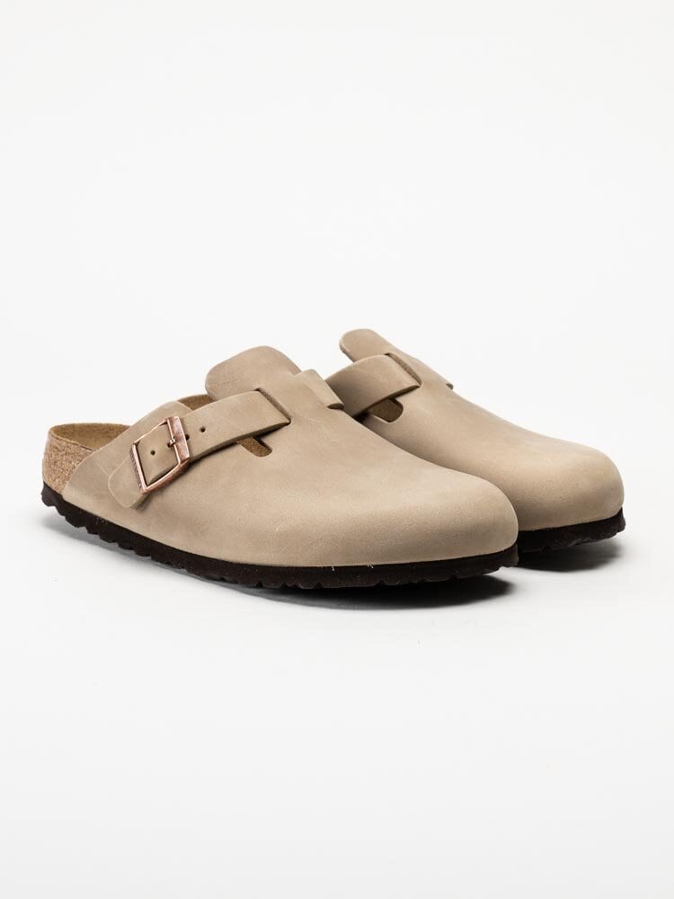 Birkenstock - Boston Narrow - Beige slip-in sandaler i oljat skinn