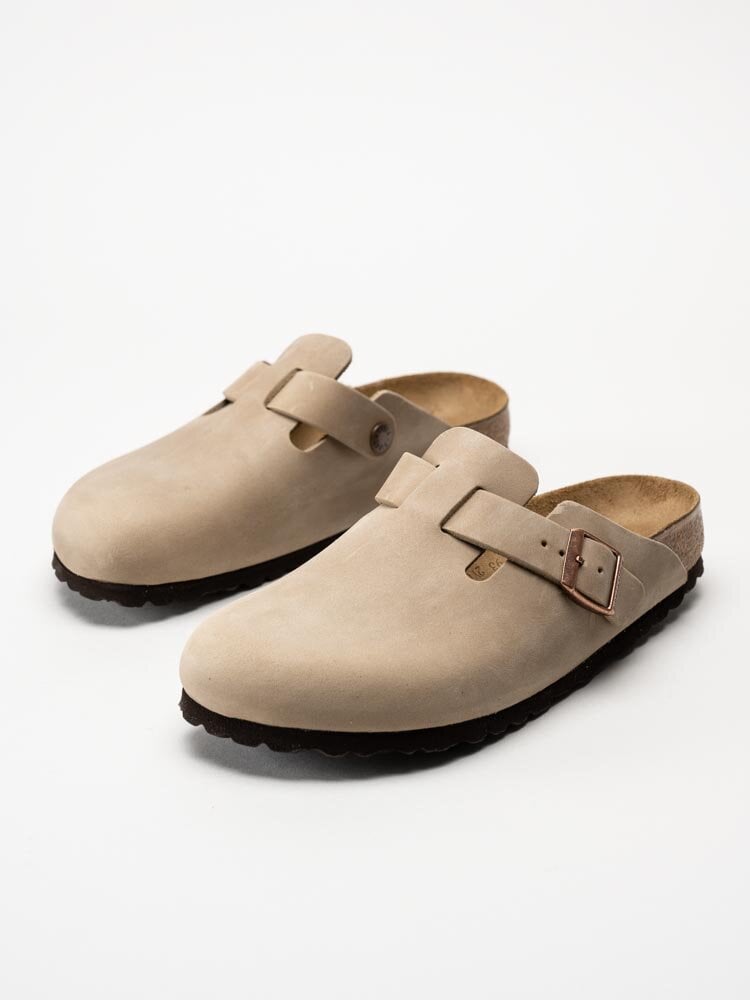 Birkenstock - Boston Narrow - Beige slip-in sandaler i oljat skinn