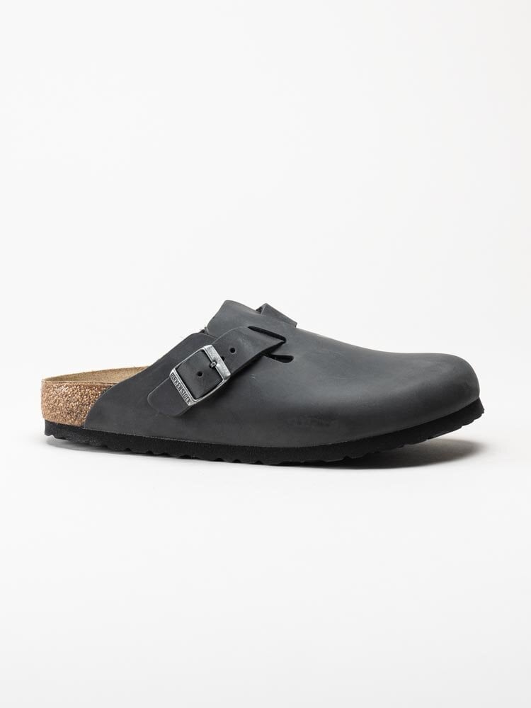 Birkenstock - Boston Narrow - Svarta slip-in sandaler i oljat skinn