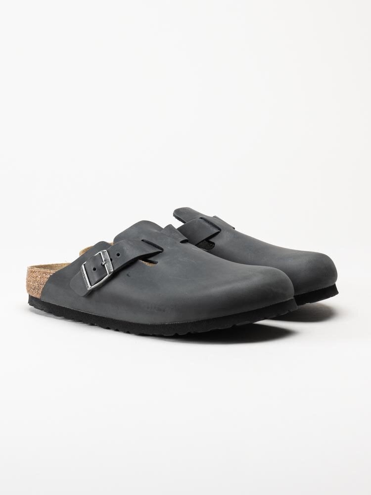 Birkenstock - Boston Narrow - Svarta slip-in sandaler i oljat skinn