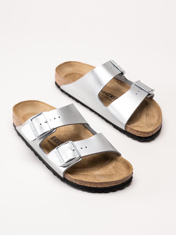 Birkenstock - Arizona - Silvermetallic slip in sandaler med smal läst