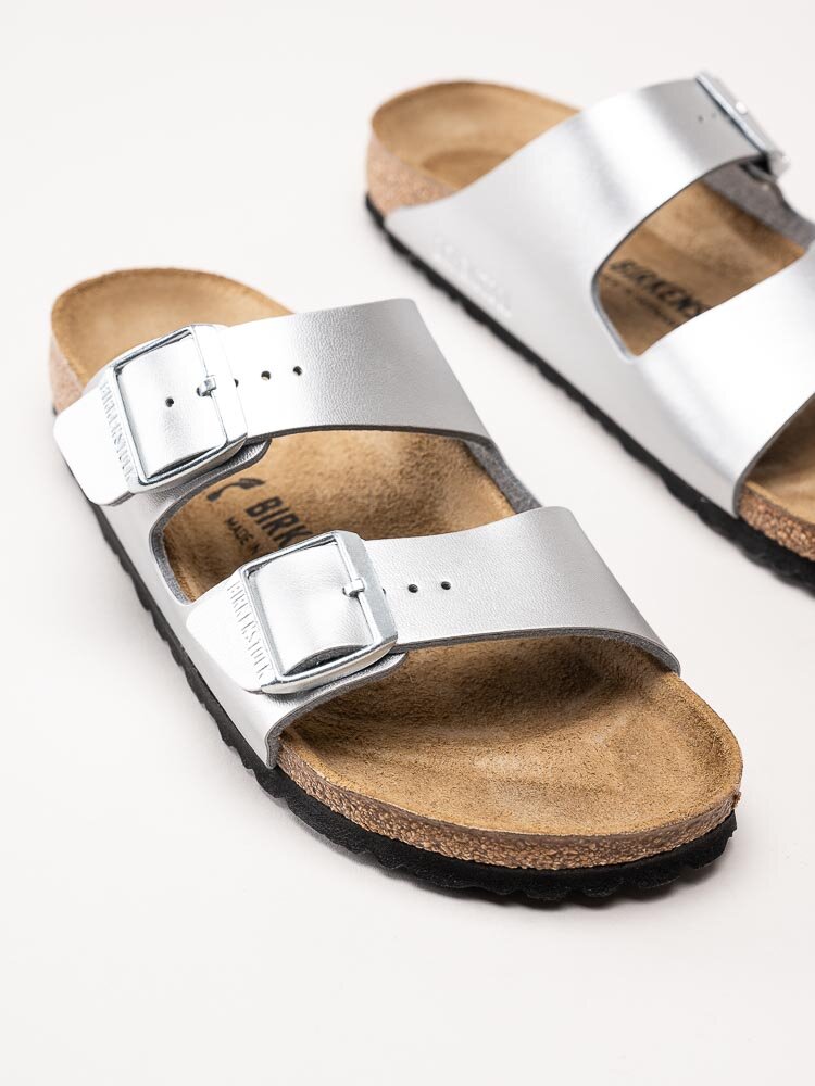 Birkenstock - Arizona - Silvermetallic slip in sandaler med smal läst