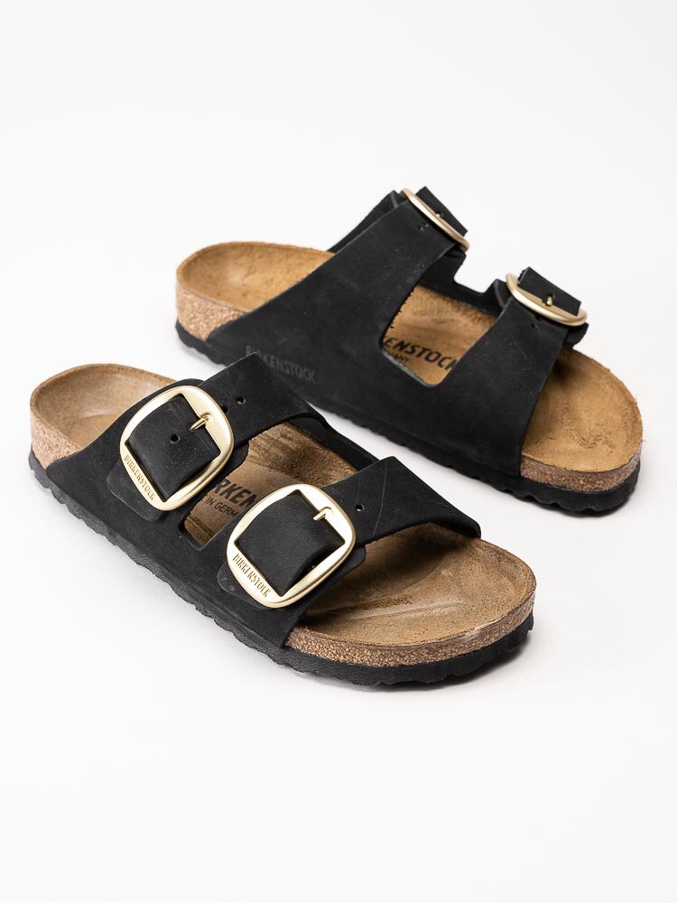 Birkenstock - Arizona Big Buckle nubuck - Svarta slip in sandaler med stora spännen