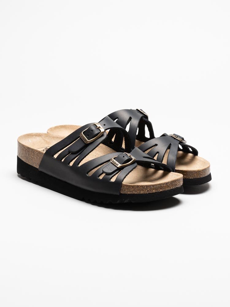 Scholl - Ystad - Svarta slip in sandaler i nubuck