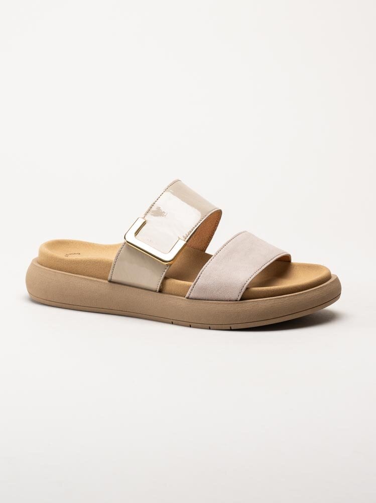 Gabor - Beige slip in sandaler i mocka och lack