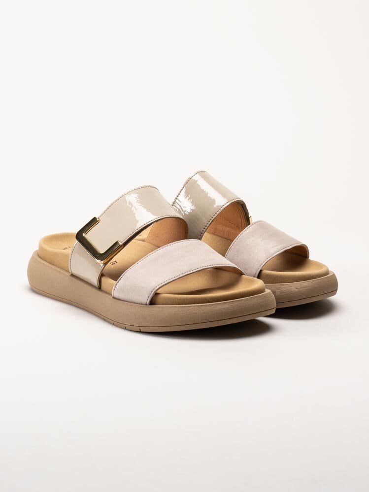 Gabor - Beige slip in sandaler i mocka och lack