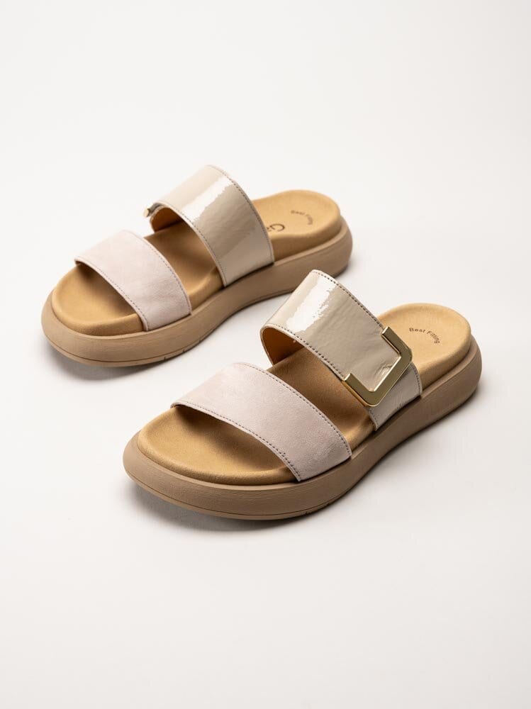 Gabor - Beige slip in sandaler i mocka och lack