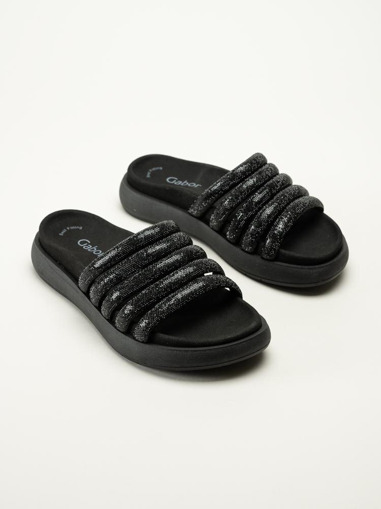 Gabor - Svarta glittriga slip in sandaler