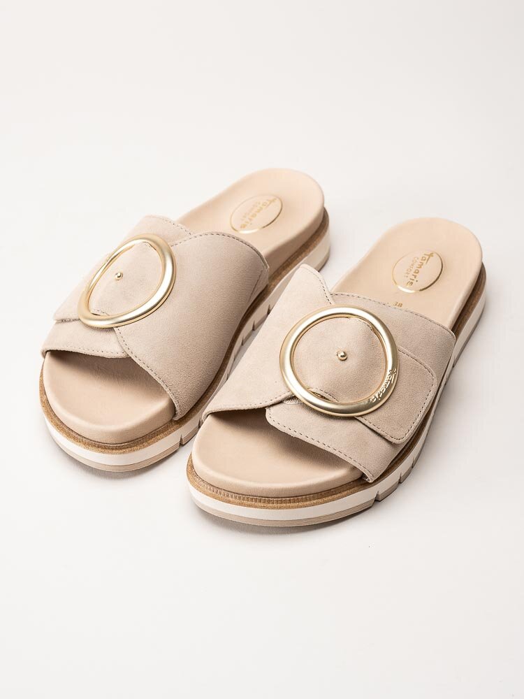 Tamaris Comfort - Beige slip in sandaler i skinn