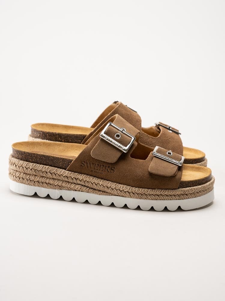 Sweeks - Sonja - Bruna slip in sandaler i mocka