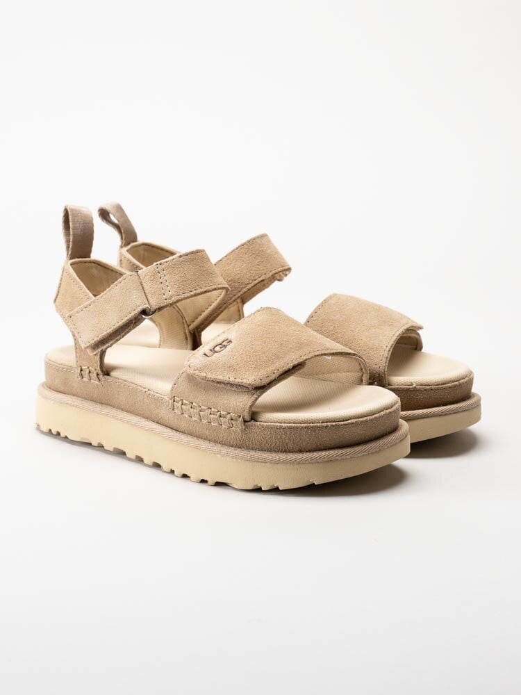 UGG - W Goldenstar - Beige platåsandaler i mocka
