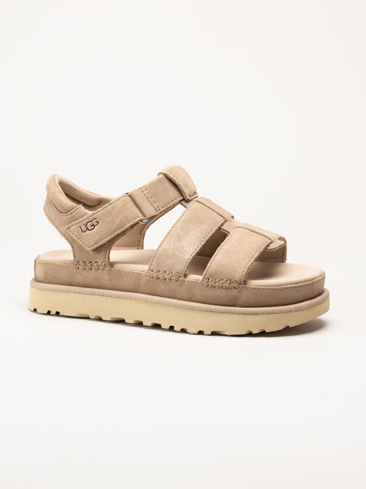 UGG - W Goldenstar Strap - Beige platåsandaler i mocka