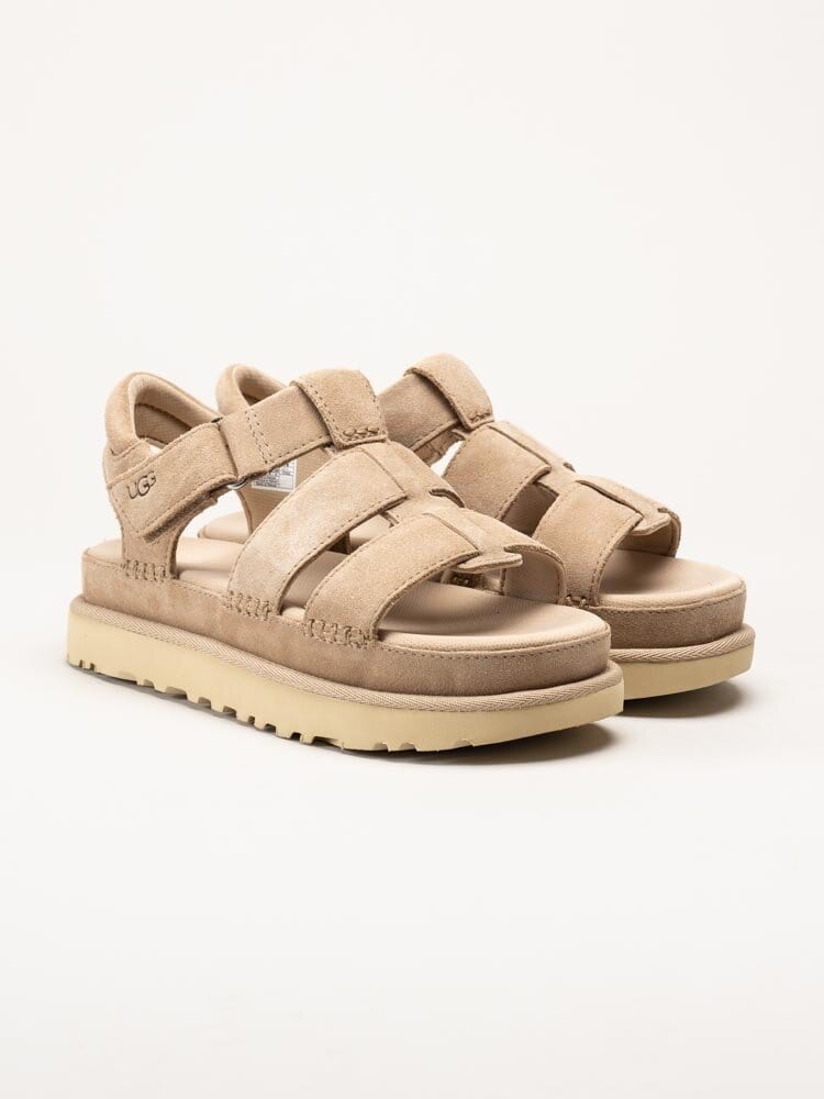 UGG - W Goldenstar Strap - Beige platåsandaler i mocka