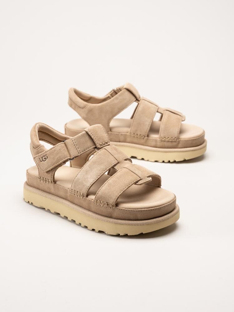 UGG - W Goldenstar Strap - Beige platåsandaler i mocka