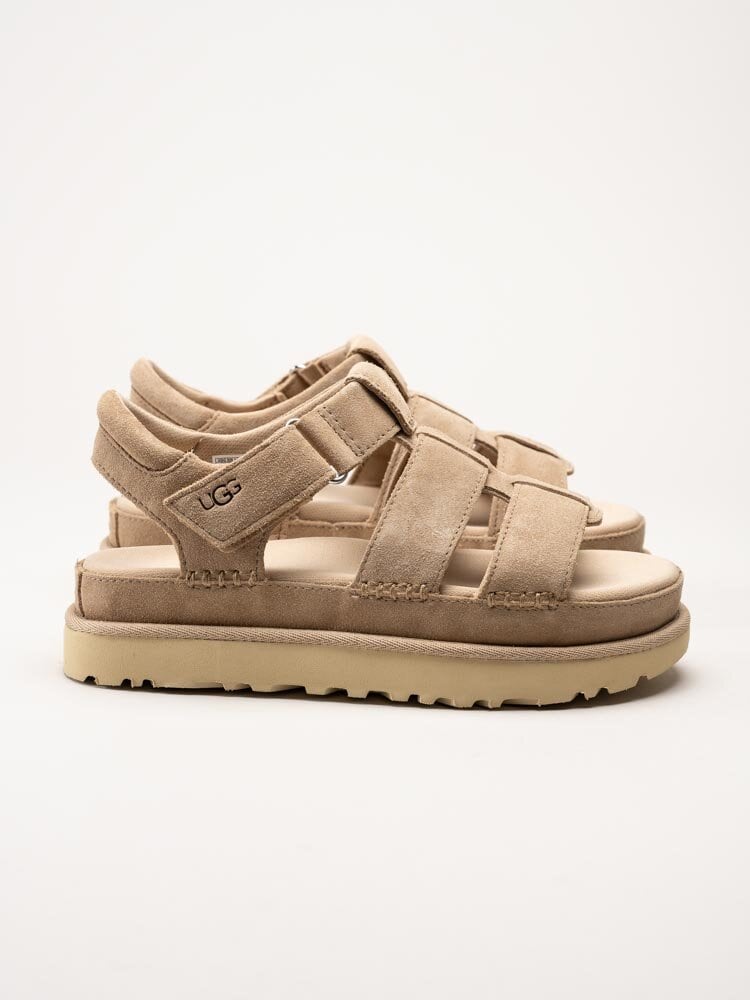 UGG - W Goldenstar Strap - Beige platåsandaler i mocka