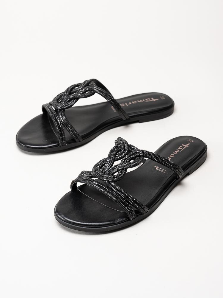 Tamaris - Svarta sandaler med glitterremmar