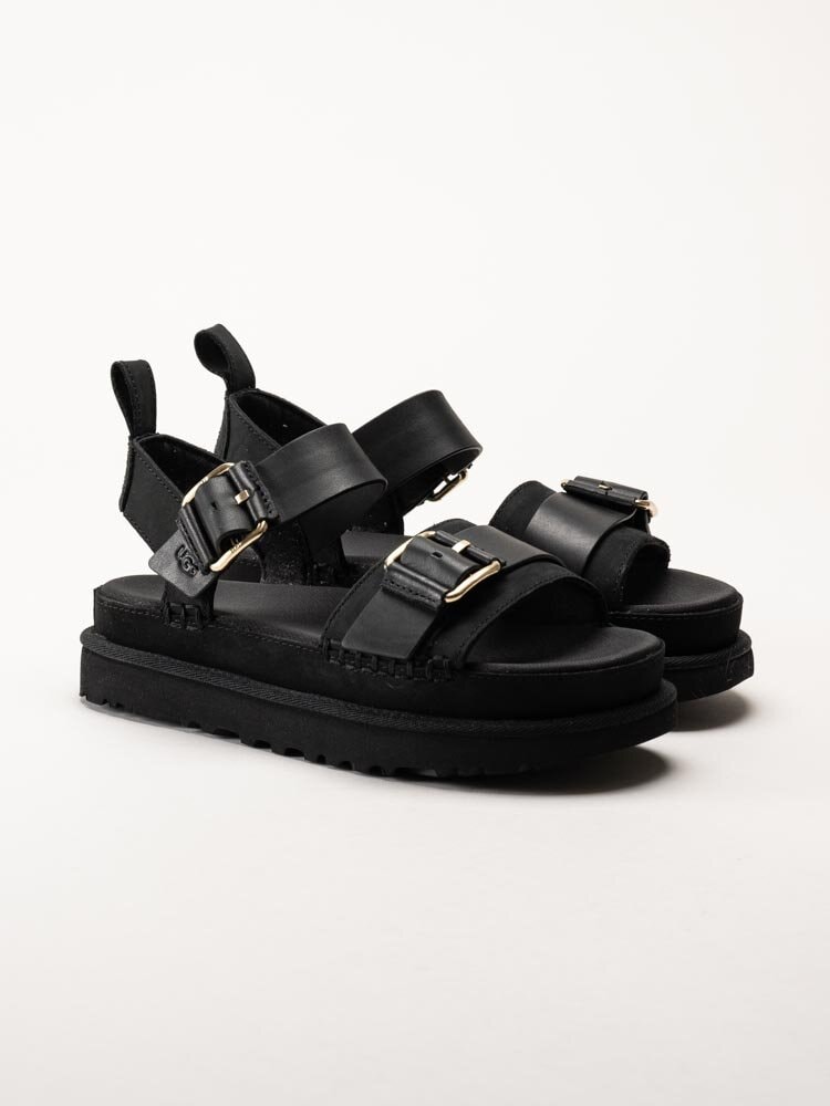 UGG - W Goldenstar Villa - Svarta platåsandaler i nubuck och skinn