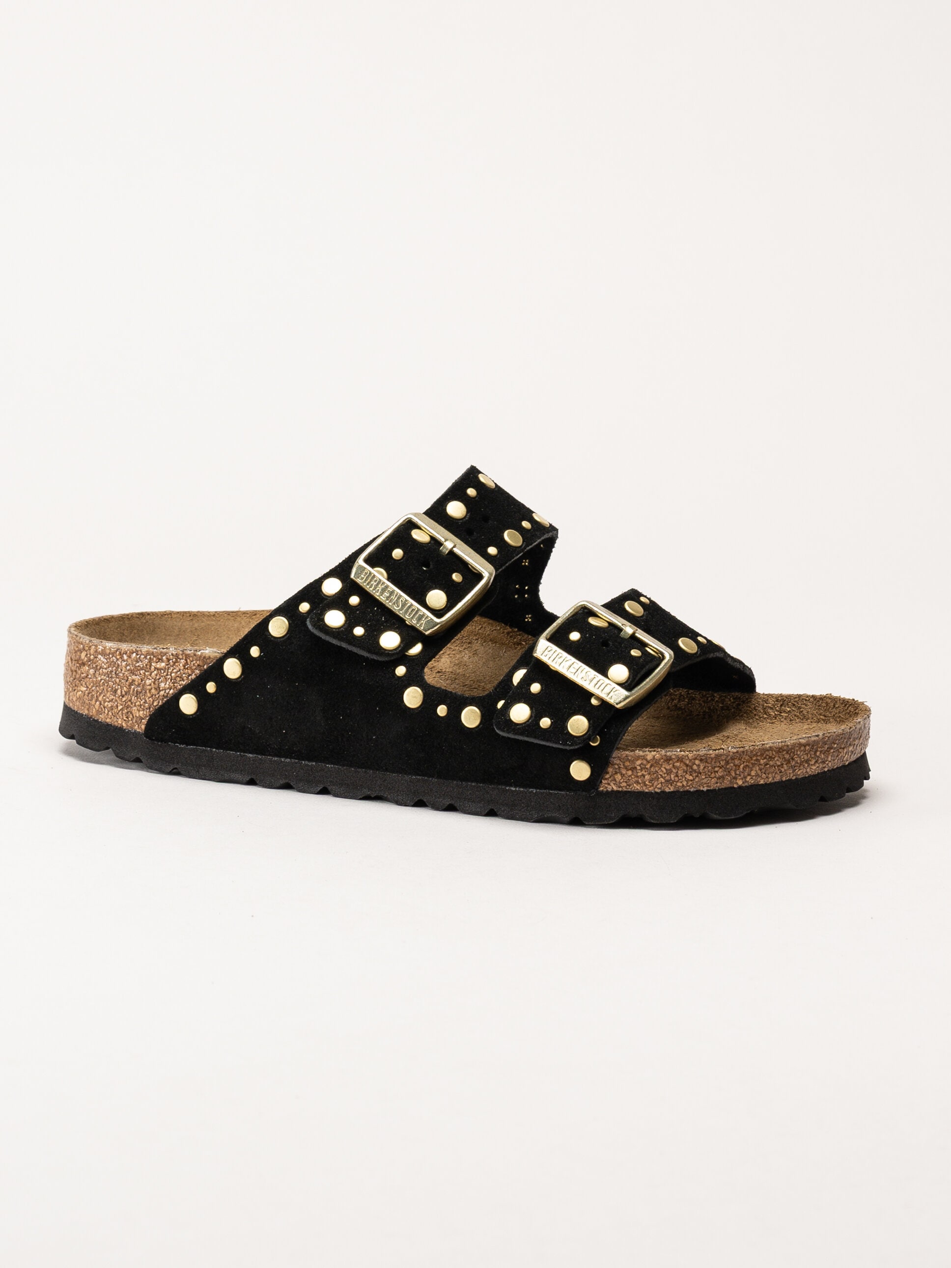 Birkenstock - Arizona Rivet Border - Svarta slip in sandaler i mocka med nitar