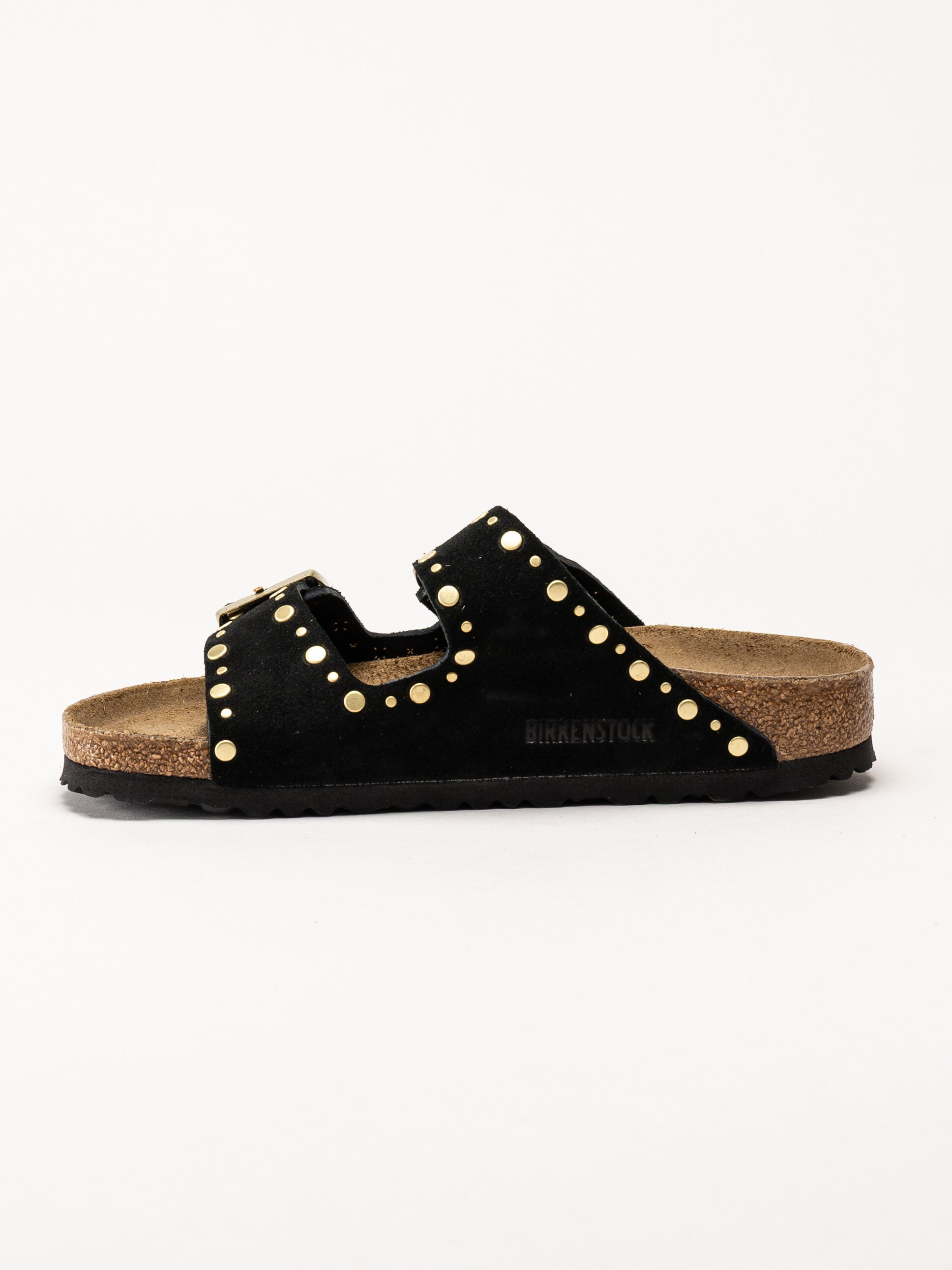 Birkenstock - Arizona Rivet Border - Svarta slip in sandaler i mocka med nitar