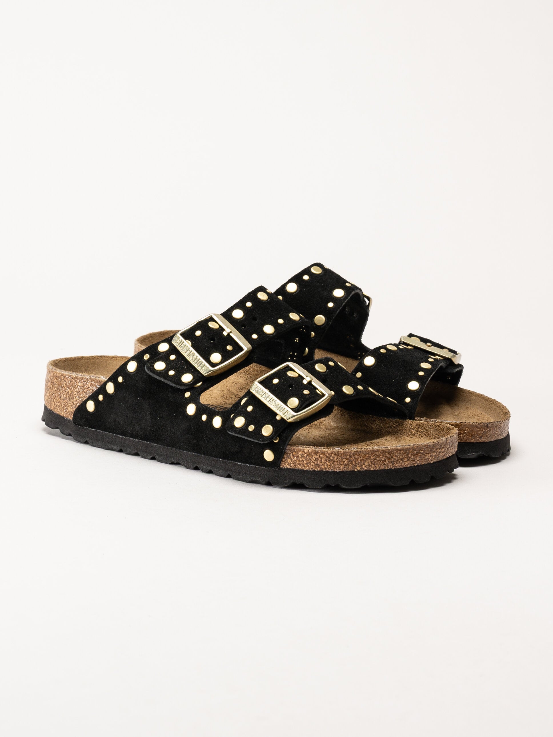 Birkenstock - Arizona Rivet Border - Svarta slip in sandaler i mocka med nitar