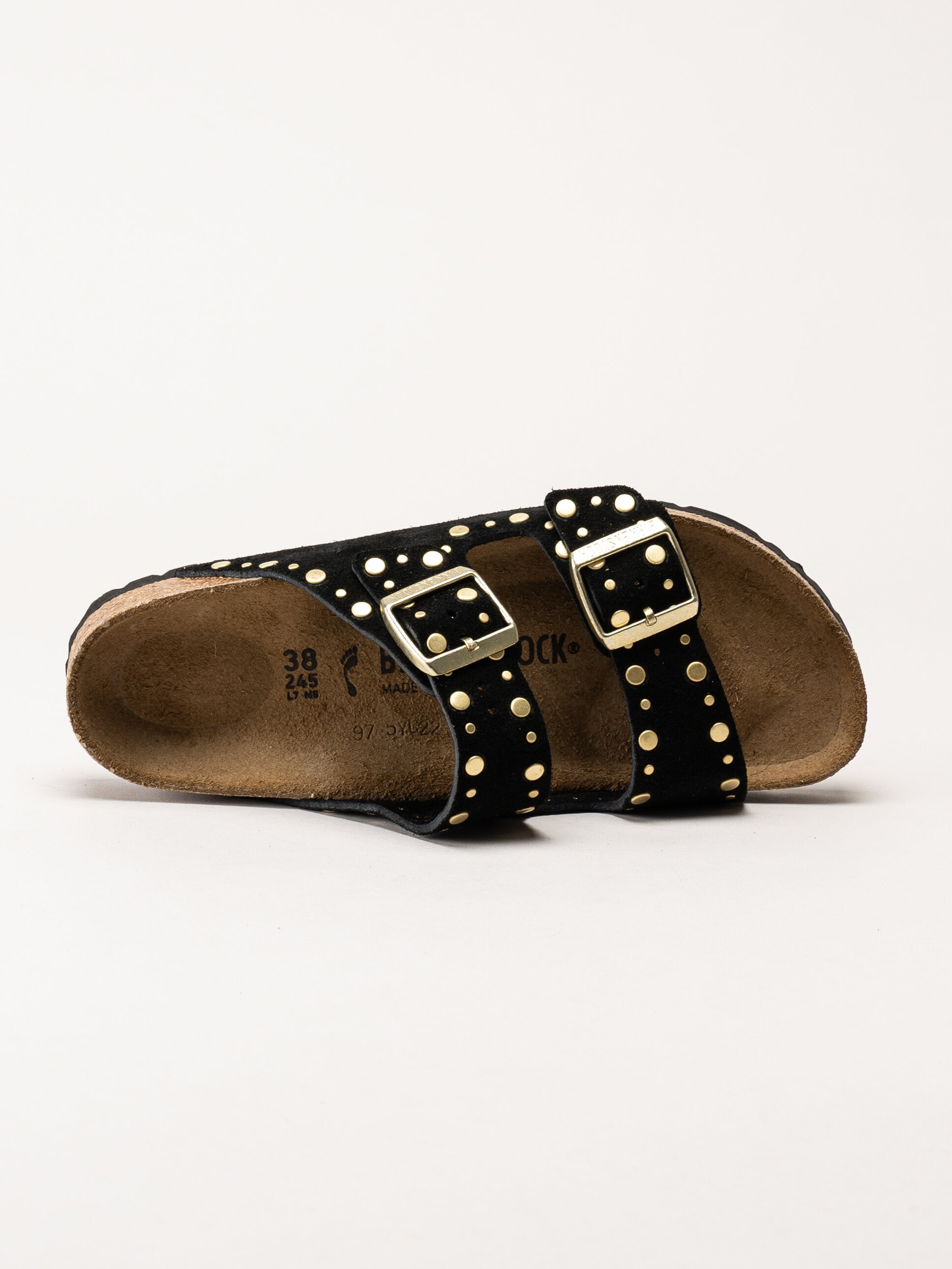 Birkenstock - Arizona Rivet Border - Svarta slip in sandaler i mocka med nitar
