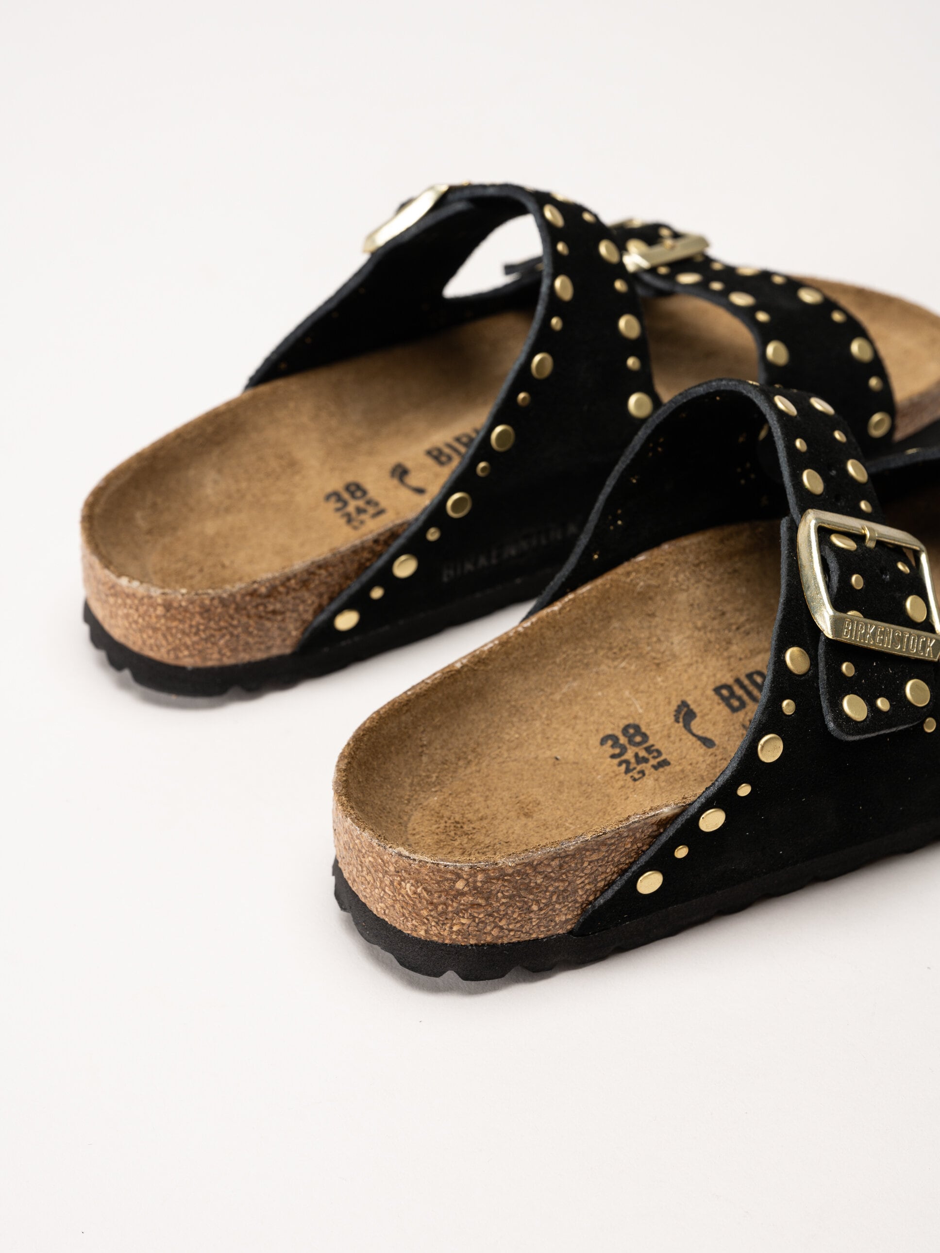 Birkenstock - Arizona Rivet Border - Svarta slip in sandaler i mocka med nitar