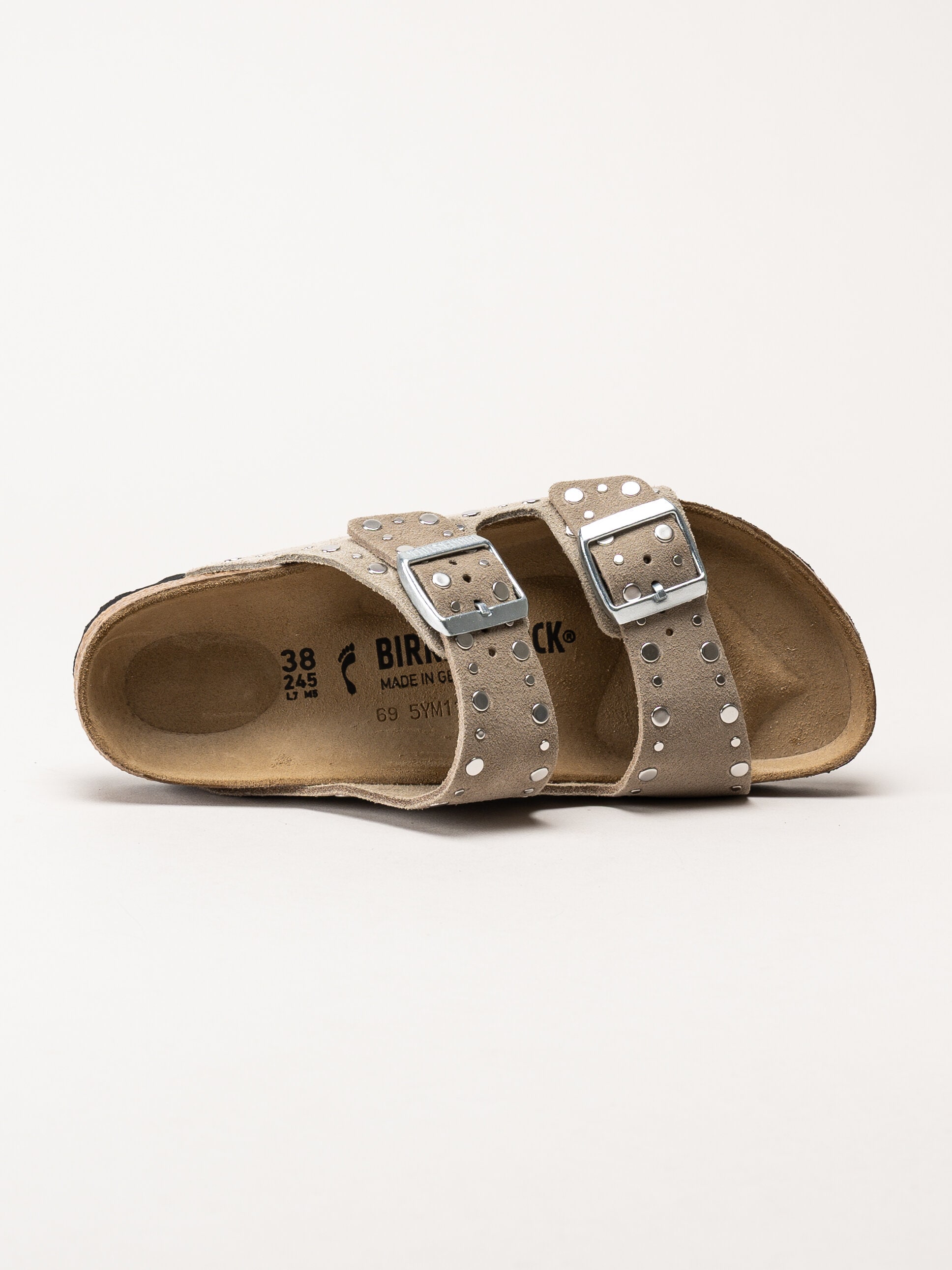 Birkenstock - Arizona Rivet Border - Beige slip in sandaler i mocka med nitar