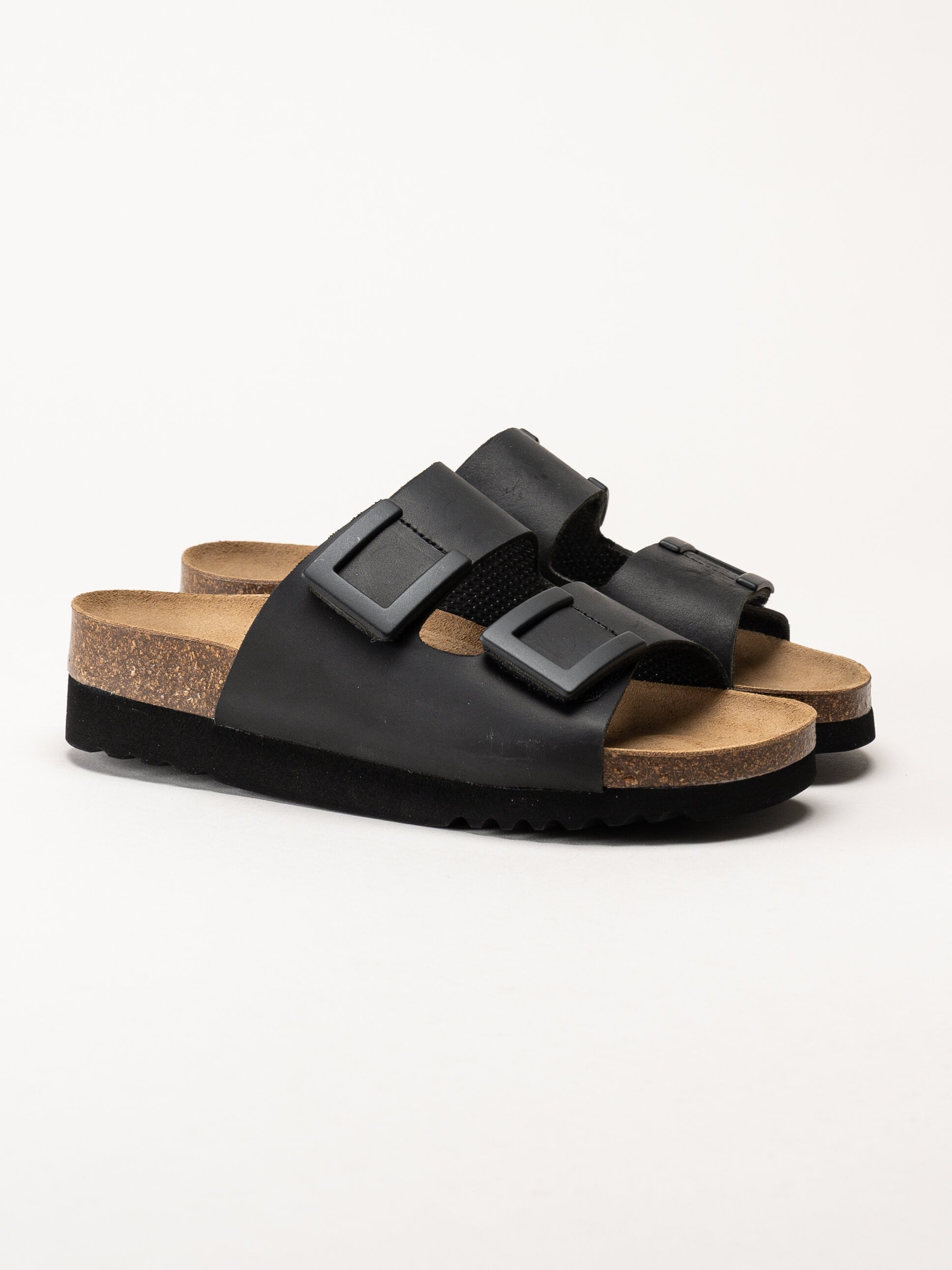 Scholl - Monterey 2 Straps - Svarta slip in sandaler i oljat skinn