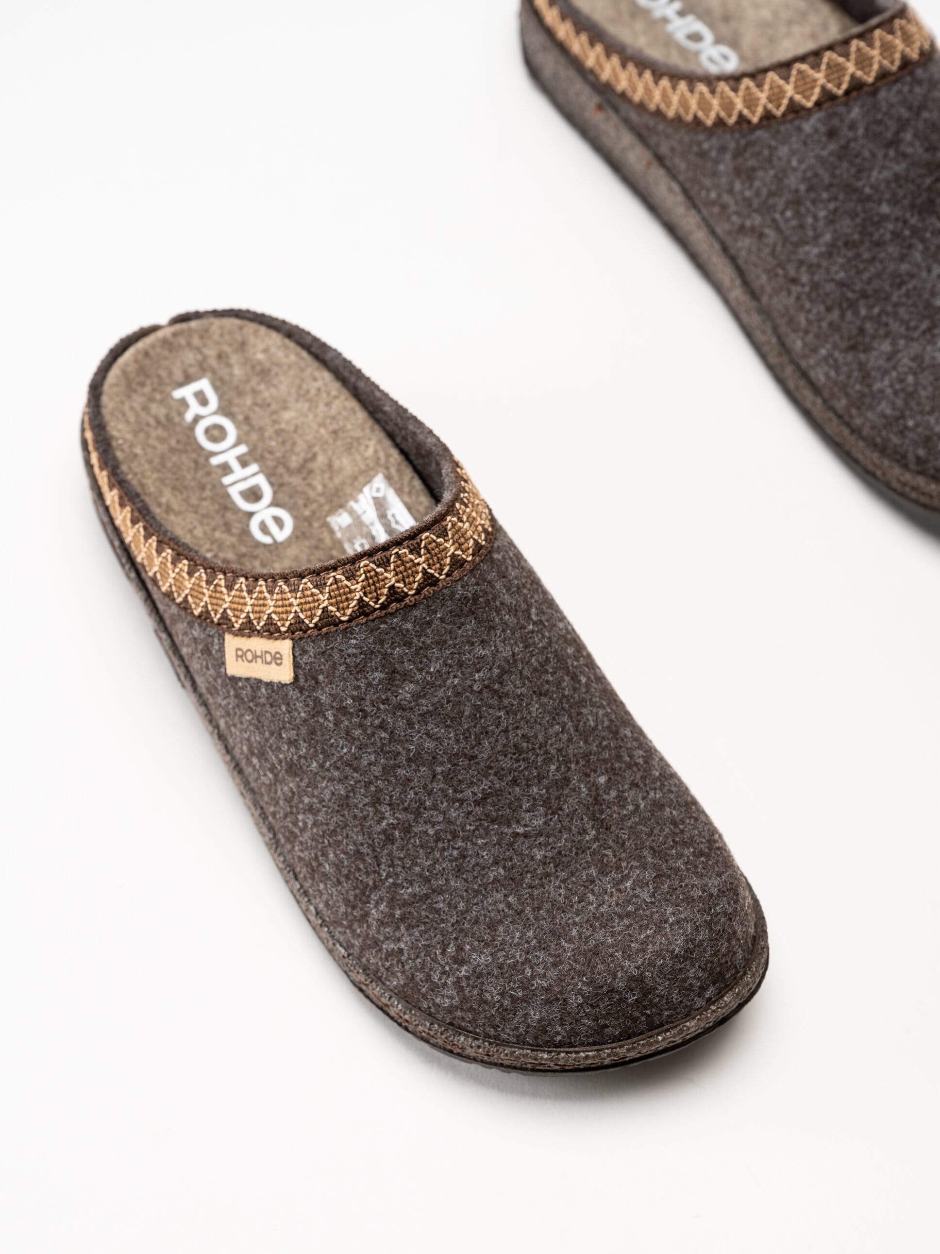 Rohde - Novara - Mörkbruna slip in tofflor i filt