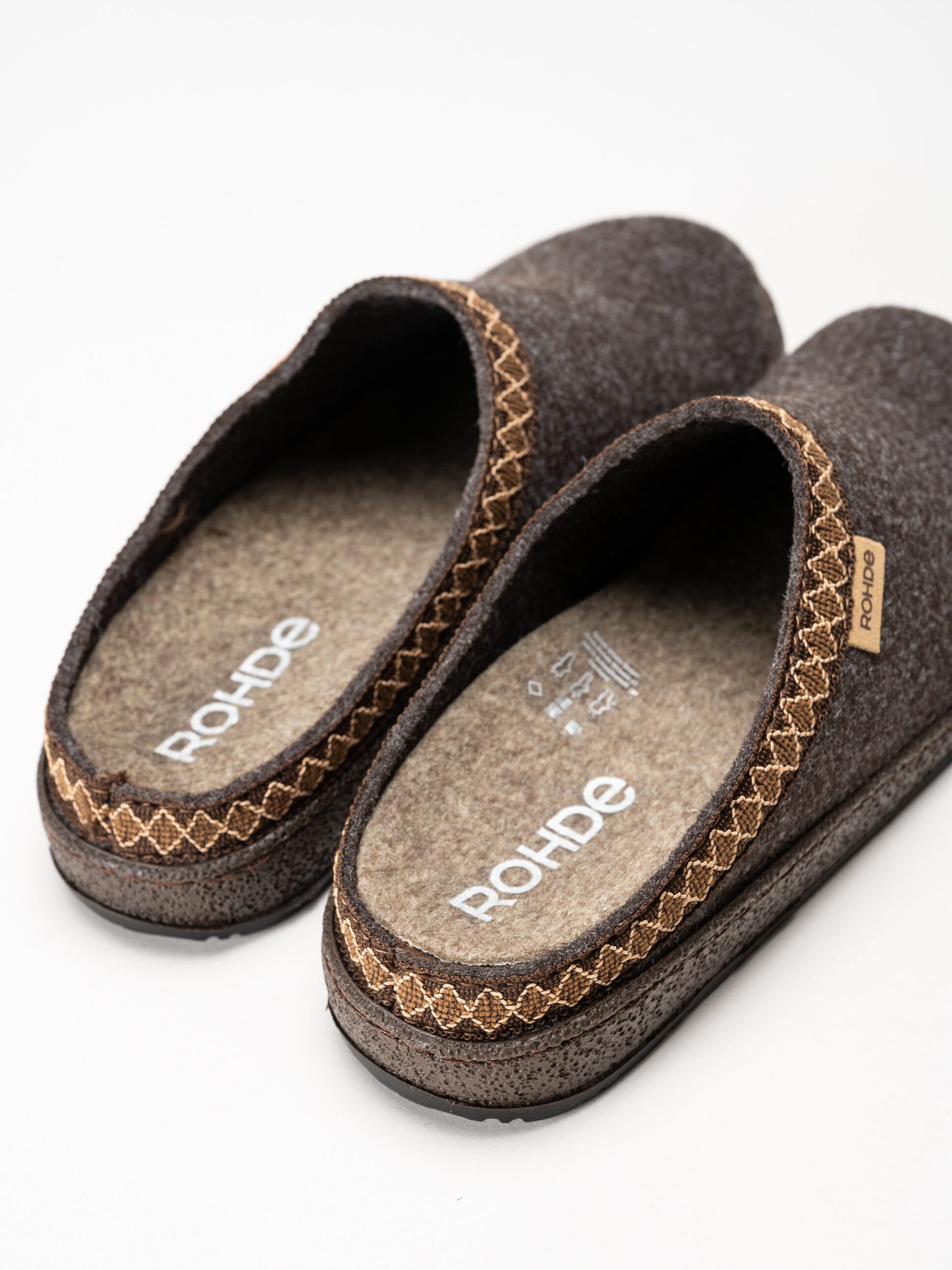 Rohde - Novara - Mörkbruna slip in tofflor i filt