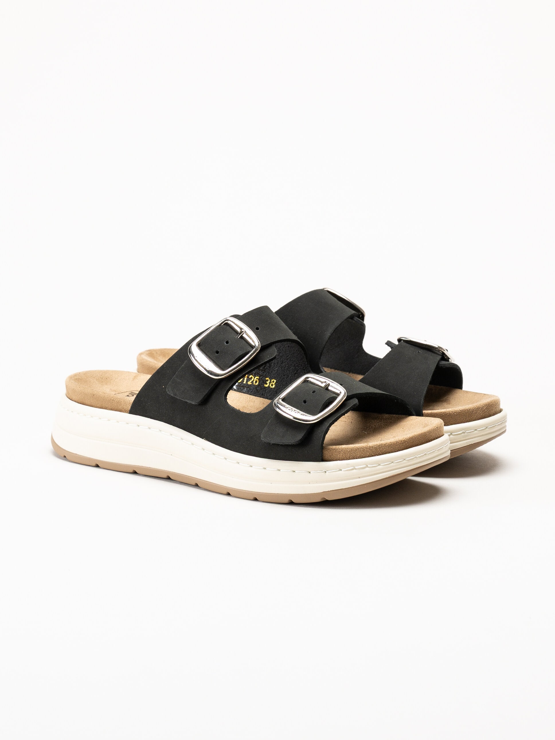 Scholl - Scilla 2 Buckles - Svarta sandaler i nubuck