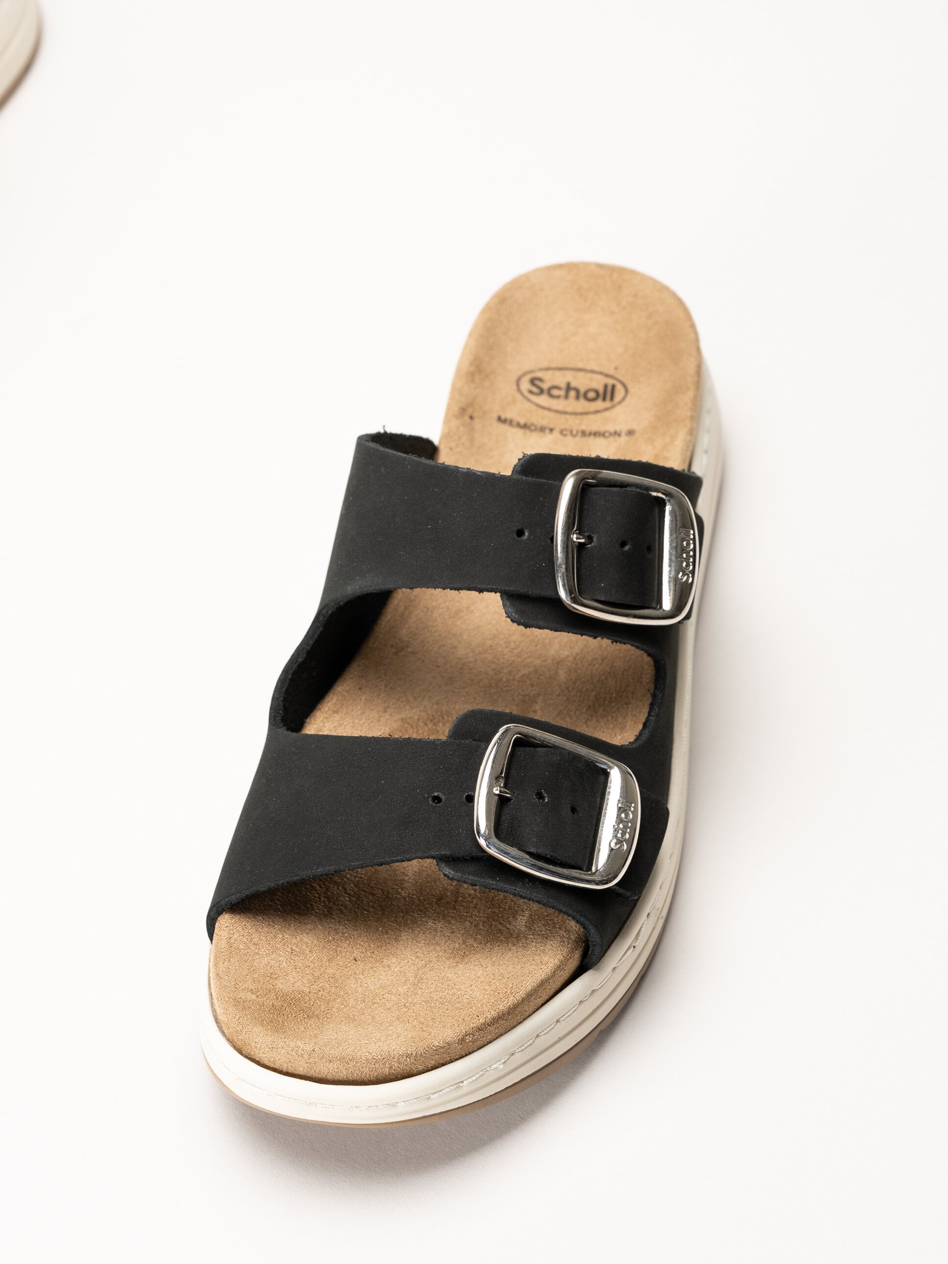 Scholl - Scilla 2 Buckles - Svarta sandaler i nubuck