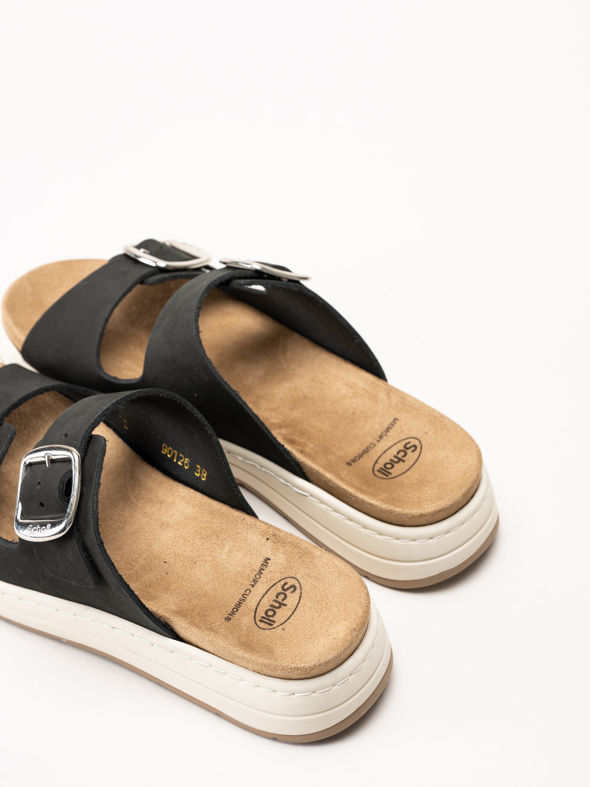 Scholl - Scilla 2 Buckles - Svarta sandaler i nubuck