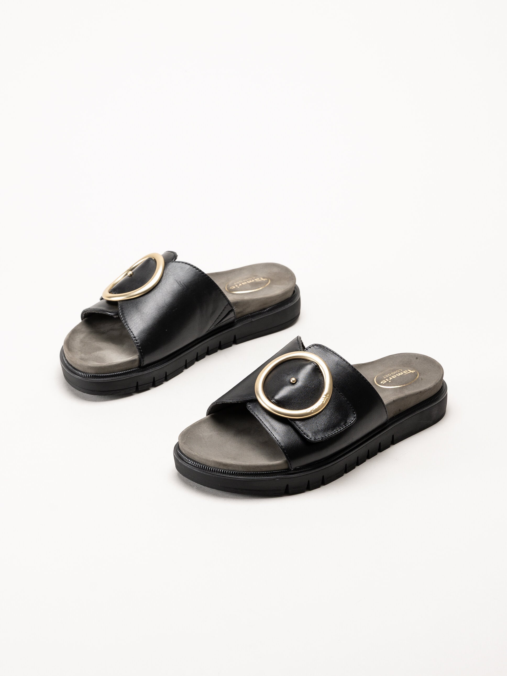 Tamaris Comfort - Svarta sandaler i skinn