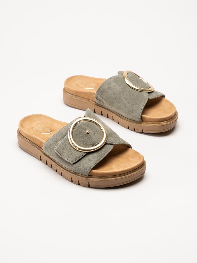 Tamaris - Wide fit - Gröna slip in sandaler i mocka